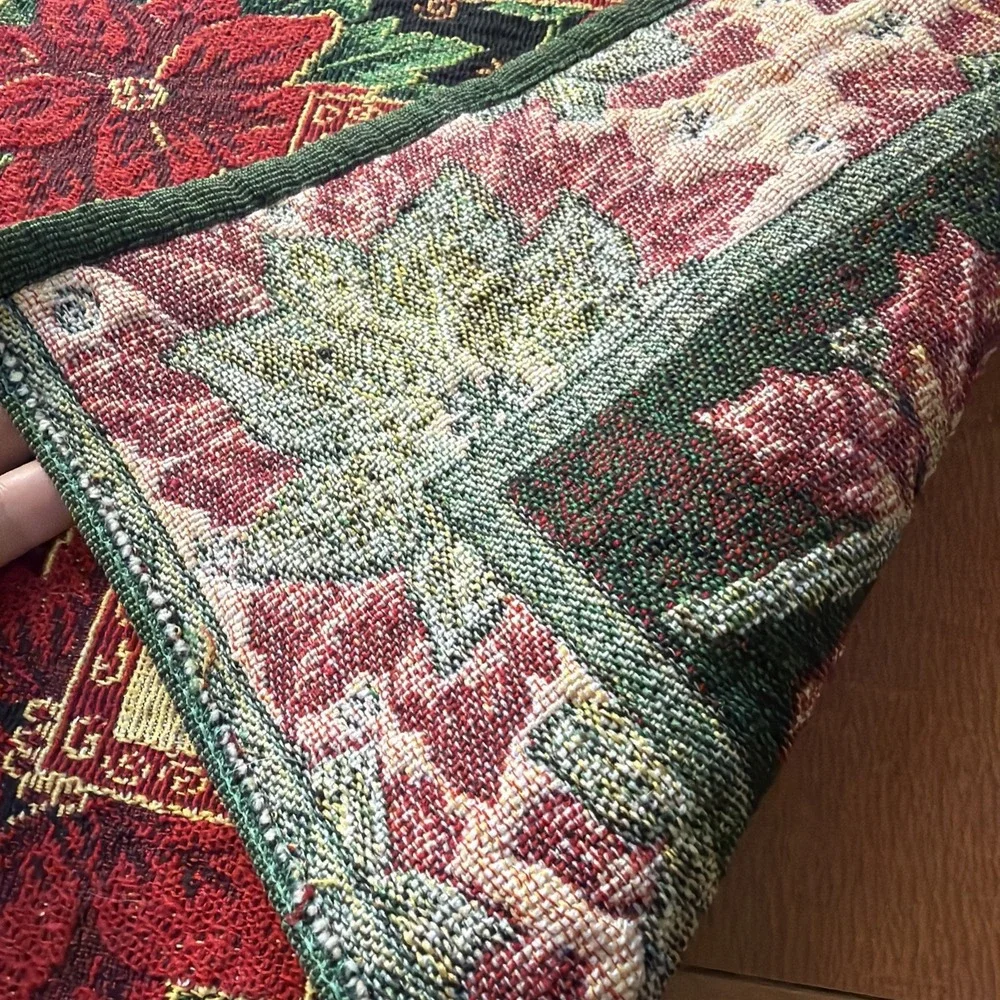 Vintage Christmas Tapestry Placemats Set Of 2 Holiday Cardinal Poinsettia Holly